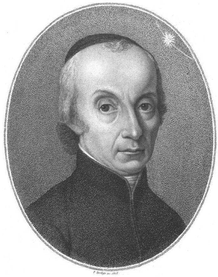An oval engraved portrait of Giuseppe Piazzi, with a small star shining in the corner.