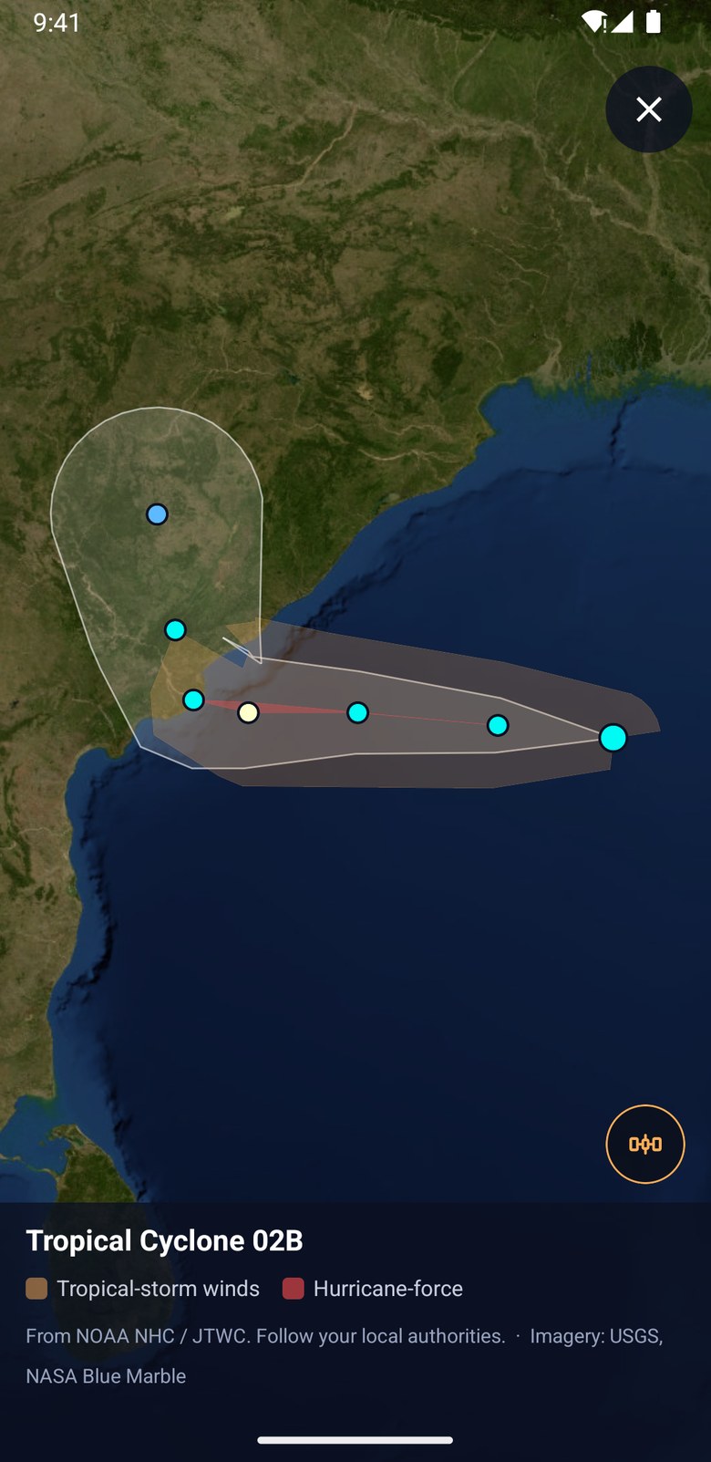 Hurricanes and tropical storms in the app