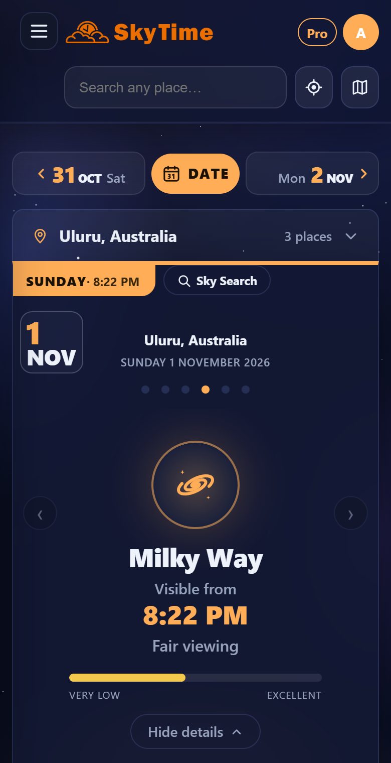 The Milky Way core on the website