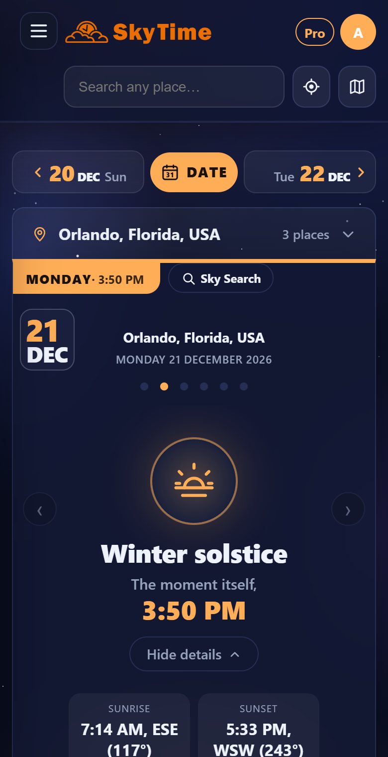Equinoxes and solstices on the website