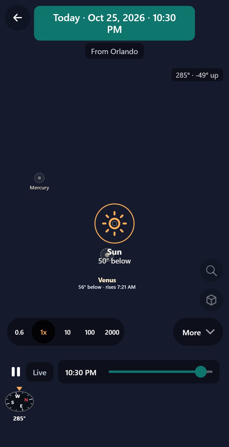 The sky over any place, any time on the website