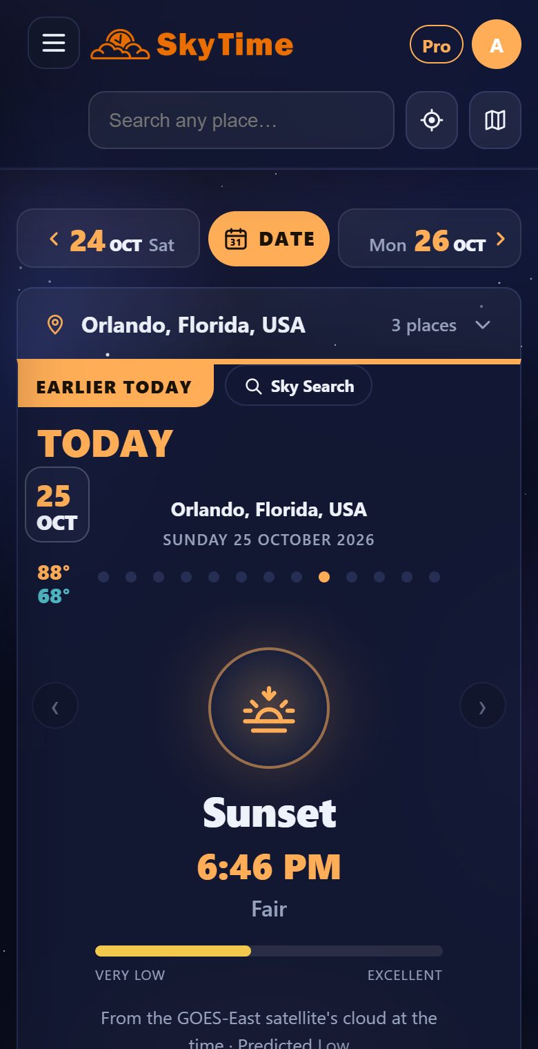 Sunrise and sunset forecasts on the website