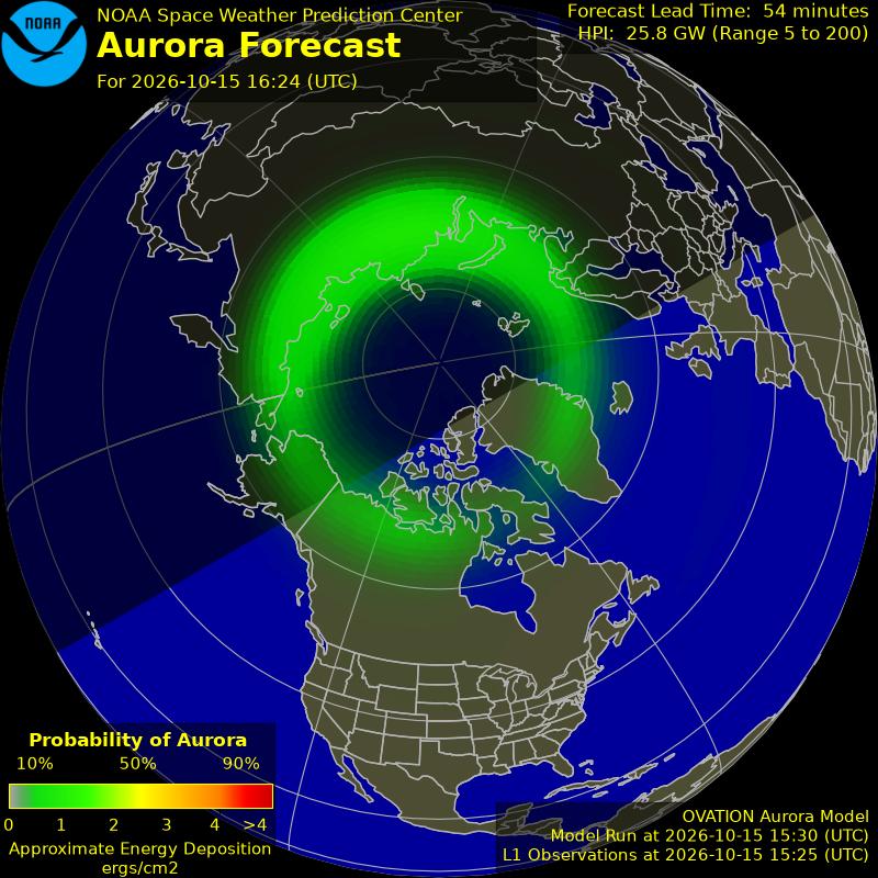 NOAA aurora forecast map for the northern hemisphere